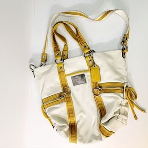 ♡Coach White Leather Tote Bag, Shoulder, Handbag White, Yellow, Silver Hardware